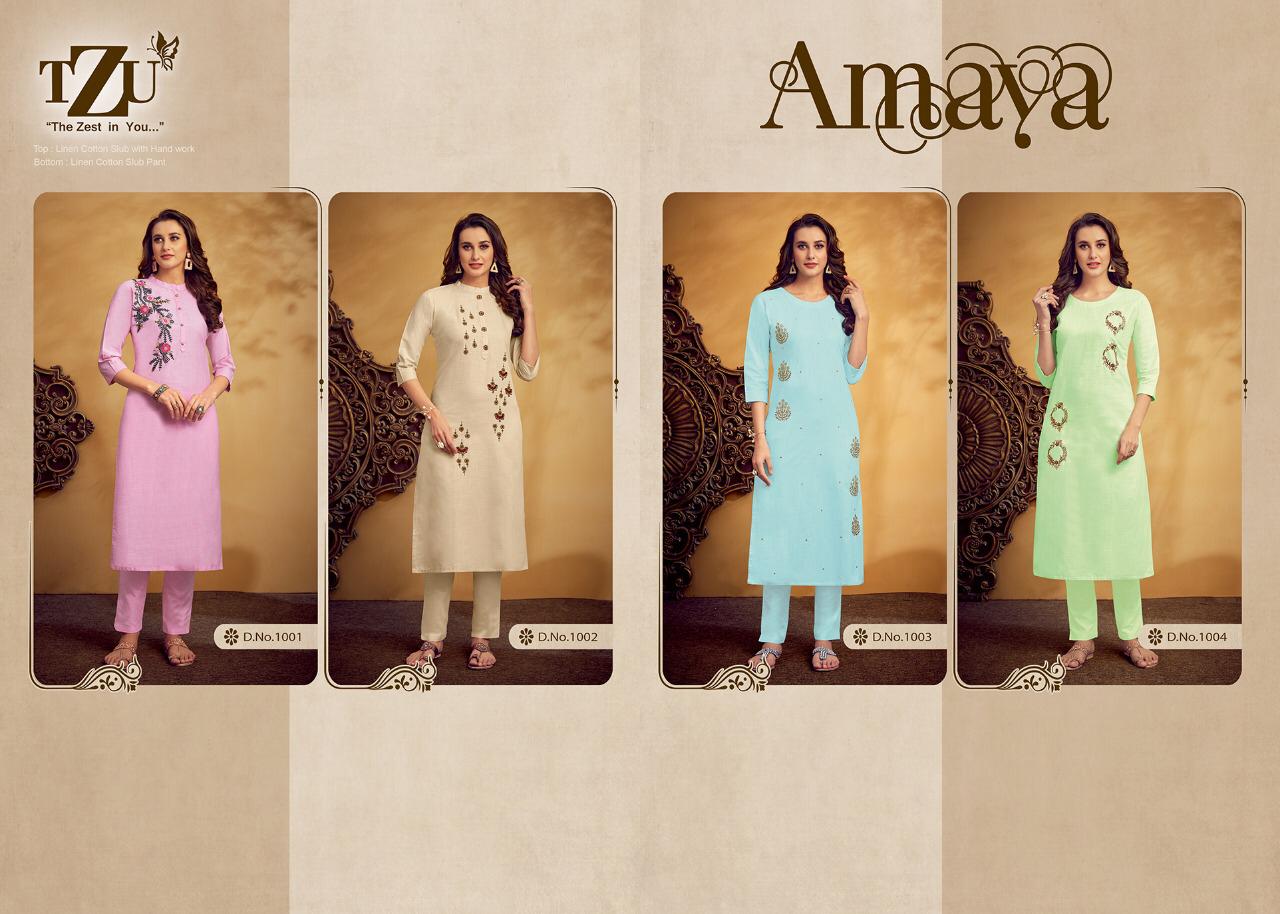 TZU AMAYA Latest Fancy Designer Heavy Festive Wear Hand Work Kurtis With Bottom Collection 